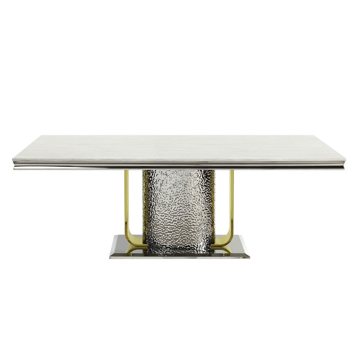 Acme Fadri Dining Table, Engineering Marble, Mirrored Silver & Gold Finish