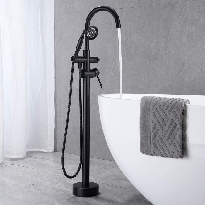 Freestanding Tub Filler Bathtub Faucet Matte Black With Hand Held Shower Floor - Mount
