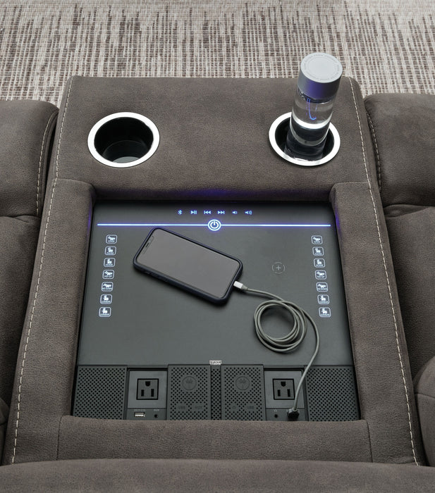 Hoopster - Gunmetal - Zero Wall Power Recliner With Console 6 Pc Sectional Unique Piece Furniture