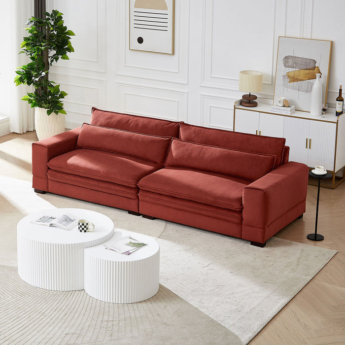 Mid-Century Modern Fabric Sofa, Upholstered Sofa Couch With Two Pillows Modern Loveseat Sofa For Living Room Red