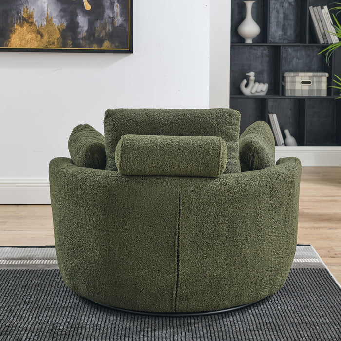39"W Oversized Swivel Chair With Moon Storage Ottoman For Living Room, Modern Accent Round Loveseat Circle Swivel Barrel Chairs For Bedroom Cuddle Sofa Chair Lounger Armchair, 4 Pillows, Teddy Fabric