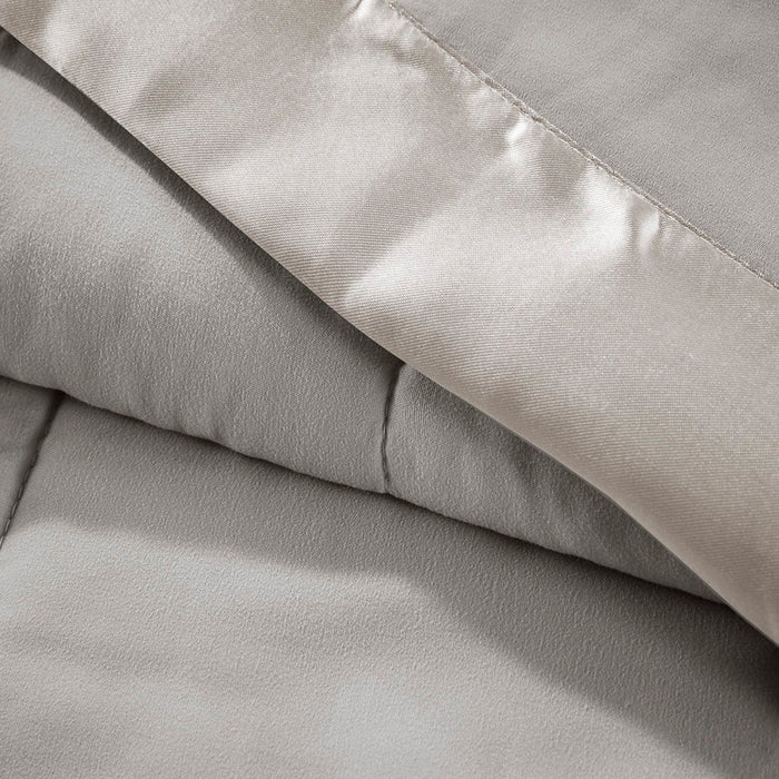 Lightweight Down Alternative Blanket With Satin Trim - Grey