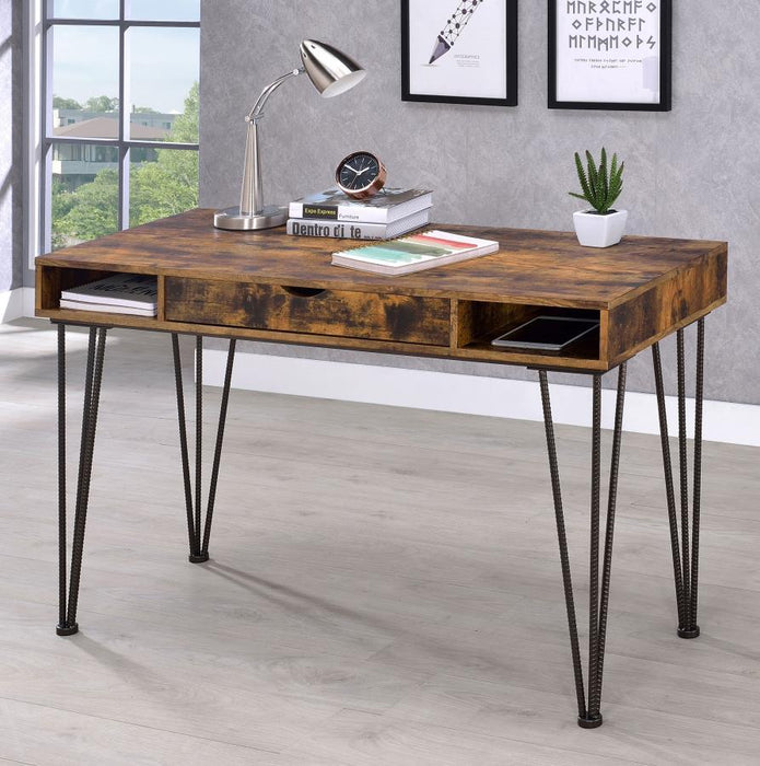 Olvera - 1-Drawer Writing Desk - Antique Nutmeg And Dark Bronze Unique Piece Furniture