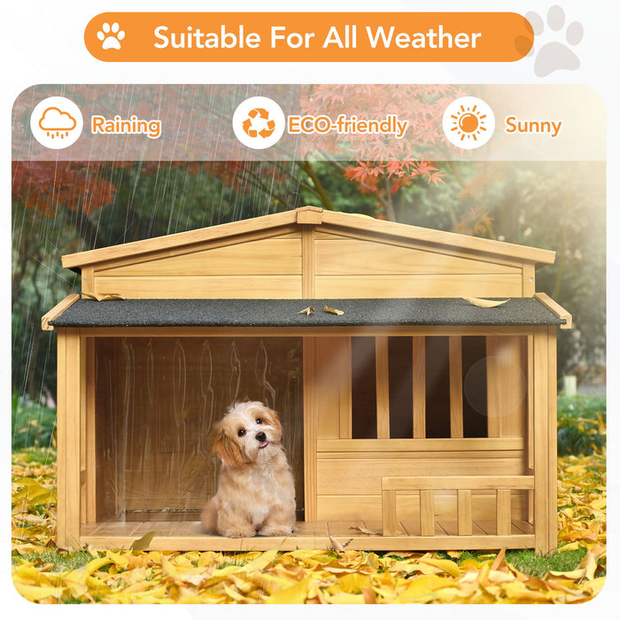 Go Wooden Dog House, Outdoor & Indoor Dog Crate, Pet Kennel With Porch, Solid Wood, Weatherproof, Medium, Nature
