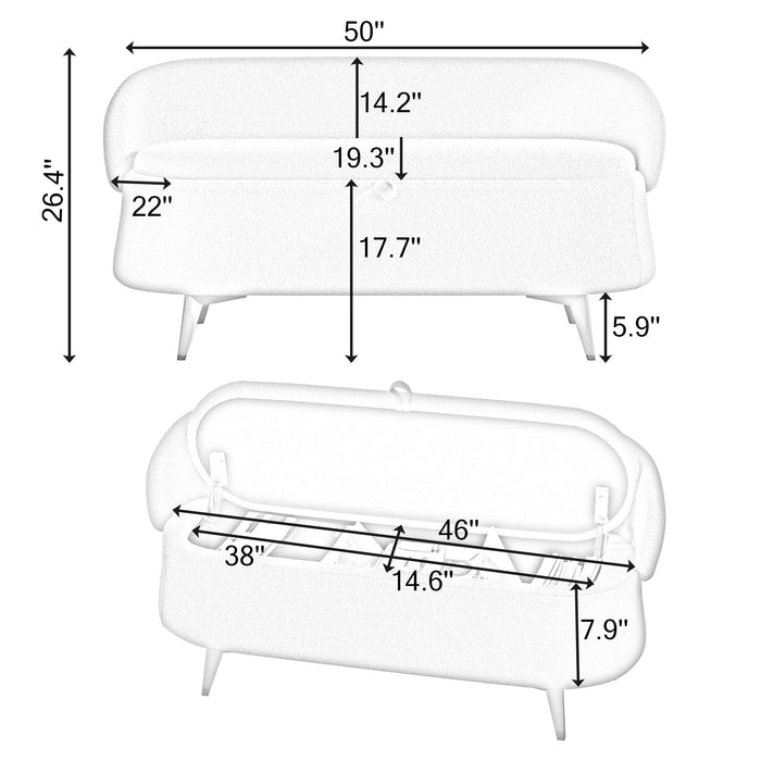 50" Multi-Functional Long Rectangular Bed End Storage Sofa Stool Teddy Fleece