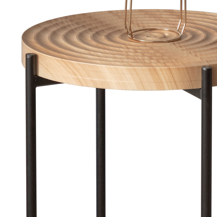 Modern Thread Design Round Coffee Table, MDF Table Top With Cross Legs Metal Base (Set of 2)