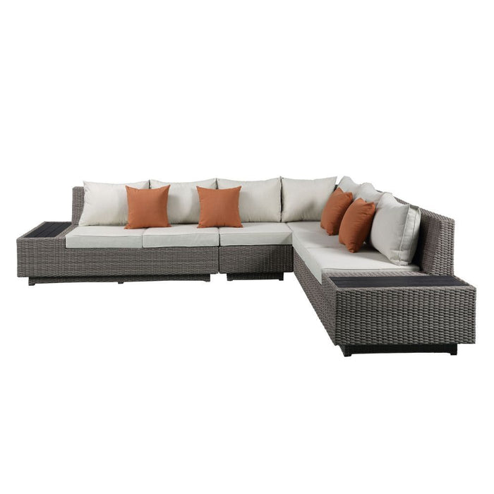 Salena - Patio Table - Beige Fabric & Gray Wicker Unique Piece Furniture