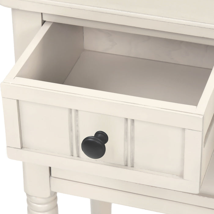 Trexm Narrow Console Table, Slim Sofa Table With Three Storage Drawers And Bottom Shelf (Ivory White)