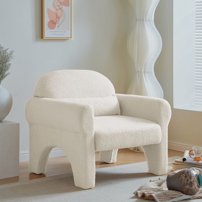 Modern Lambs Wool Fabric Accent Chair With Lumbar Pillow For Living Room - Antique White