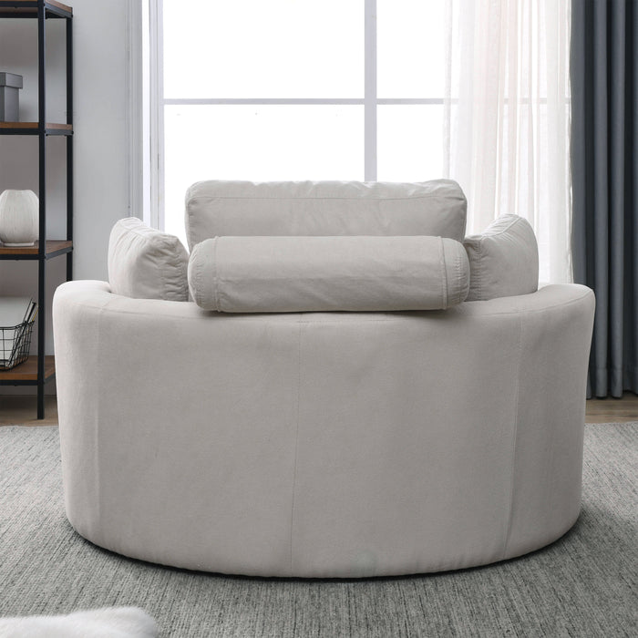 Welike Swivel Accent Barrel Modern Sofa Lounge Club Big Round Chair With Storage Ottoman Linen Fabric For Living Room Hotel With Pillows - Silver