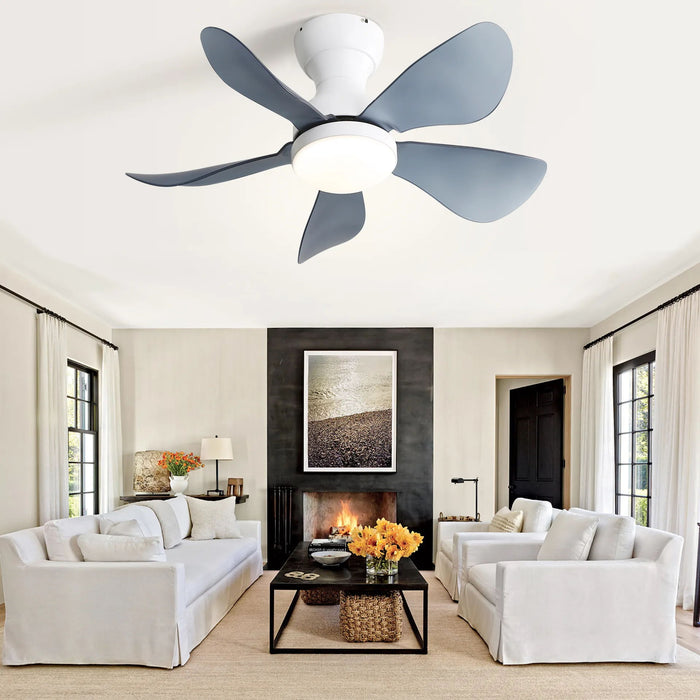 Small Ceiling Fan Flush Mount 5 Reversible Blades With Led Dimmable Light