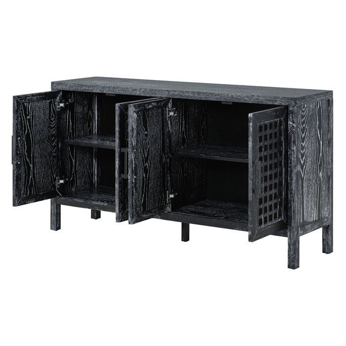 Txrem Retro Mirrored Sideboard With Closed Grain Pattern For Dining Room, Living Room And Kitchen (Black)