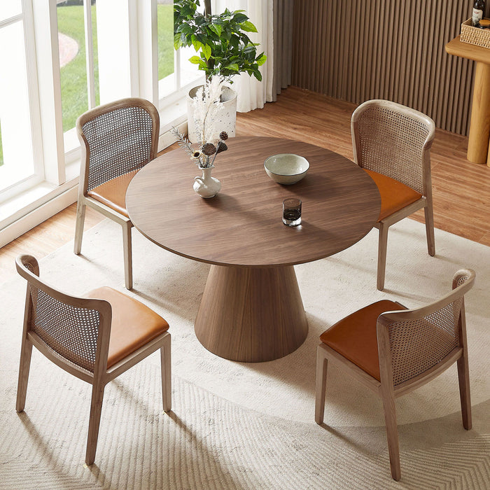Round Modern Style MDF Wood Dining Table In Walnut Suitable For Kitchen, Living Room, Cafe, Milk Tea Shop