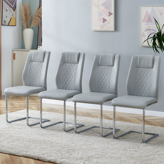 Equipped With Faux Leather Cushioned Seats - Living Room Chairs With Metal Legs, Suitable For Kitchen, Living Room, Bedroom, And Dining Room Side Chairs, Set of 4 (Light Gray / Pu Leather)