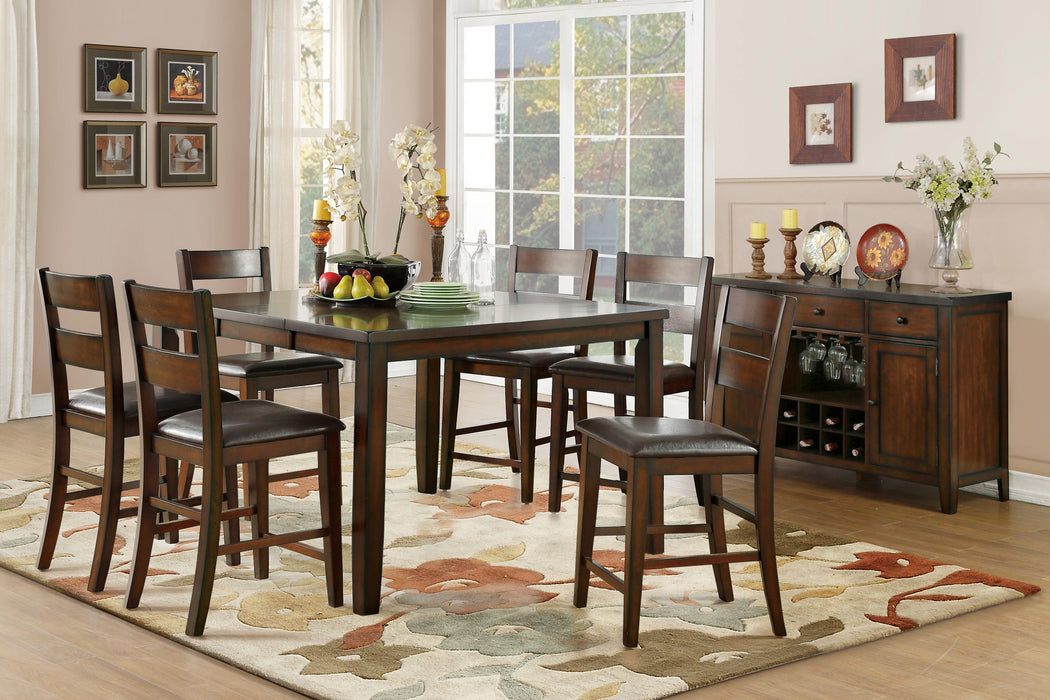 Cherry Finish Dining Set 7 Pieces Counter Height Table With Extension Leaf And 6 Wood Frame Counter Height Chairs Transitional Style Furniture