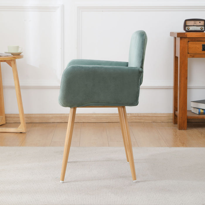 Velet Upholstered Side Dining Chair With Metal Leg (Green Velet / Beech Wooden Printing Leg), Kd Backrest
