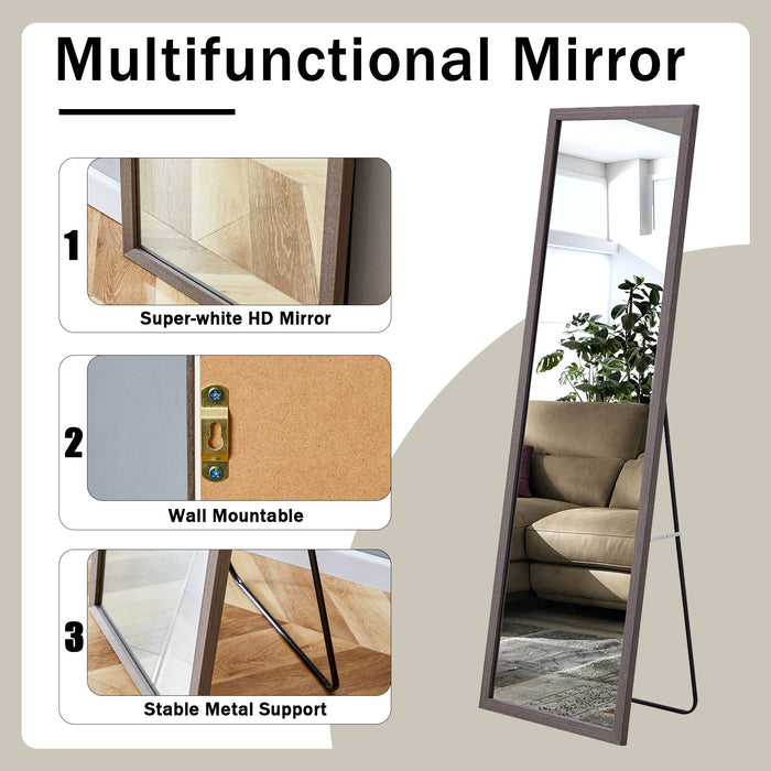 Third Generation Packaging Upgrade, Thickened Frame, Gray Wood Grain Solid Wood Frame Full - Length Mirror, Dressing Mirror, Bedroom Entrance, Decorative Mirror, Floor Standing Mirror