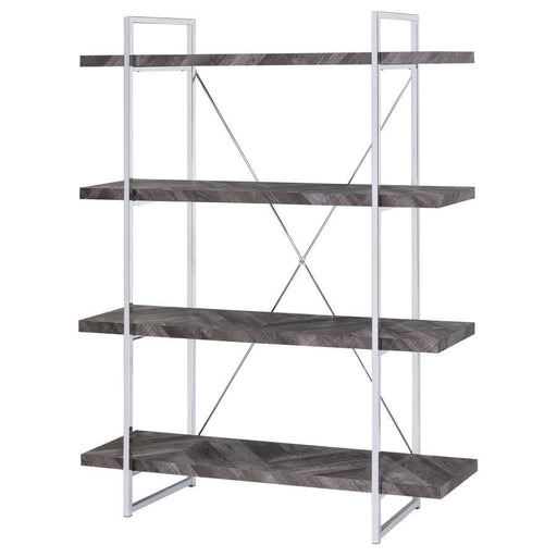 Grimma - 4-Shelf Bookcase - Rustic Gray Herringbone Unique Piece Furniture