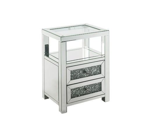 Noralie - Accent Table - Clear Glass, Mirrored & Faux Diamonds - 26" Unique Piece Furniture