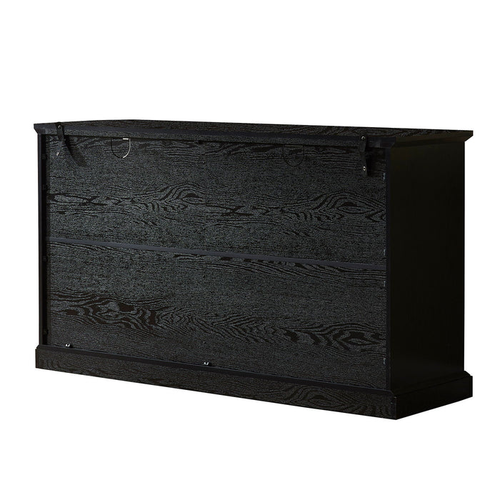 53" Tv Console / Storage Buffet Cabinet / Sideboard, Black- Wood Grain Finish
