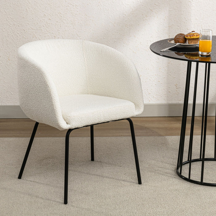 Boucle Fabric Dining Chair With Black Metal Legs - Ivory