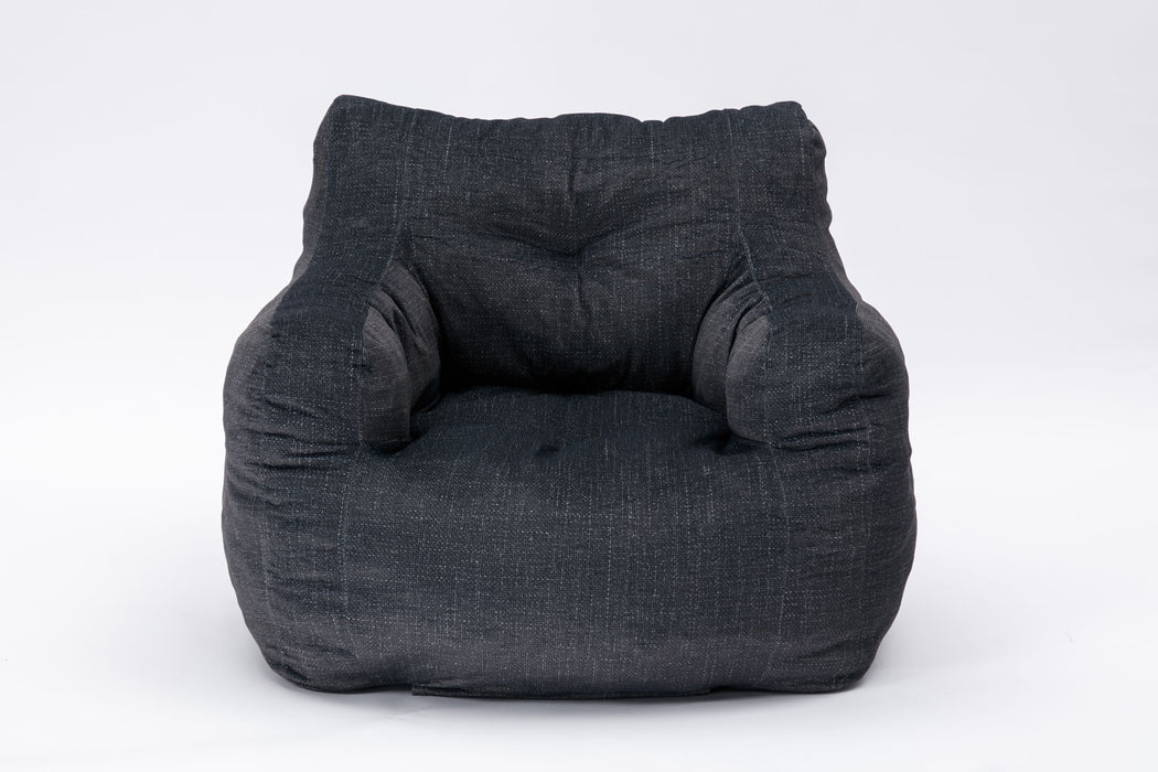Soft Cotton Linen Fabric Bean Bag Chair Filled With Memory Sponge, Dark Gray