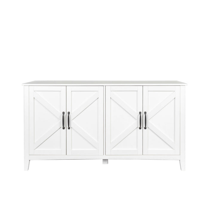 Cabinet With 4 Doors And 4 Open Shelgves, Freestanding Sideboard Storage Cabinet Entryway Floor Cabinet For Office Bedroom - White