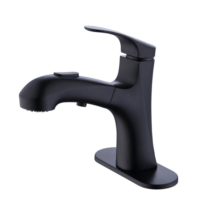 Pull Out Bathroom Faucet, Single Hole Bathroom Sink Faucet With 3 Modes Pull Down Sprayer, One Handle Modern Vanity Faucet, Farmhouse Lavatory Faucet - Black