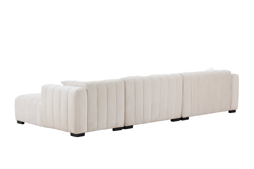 L-Shape Sectional Sofa With Deep Tufted Velvet Upholstered Right Chaise Modular Sofa Beige