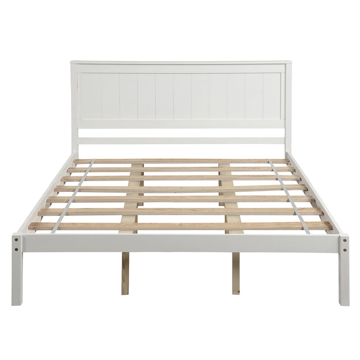 Platform Bed Frame With Headboard, Wood Slat Support, No Box Spring Needed, Queen, White