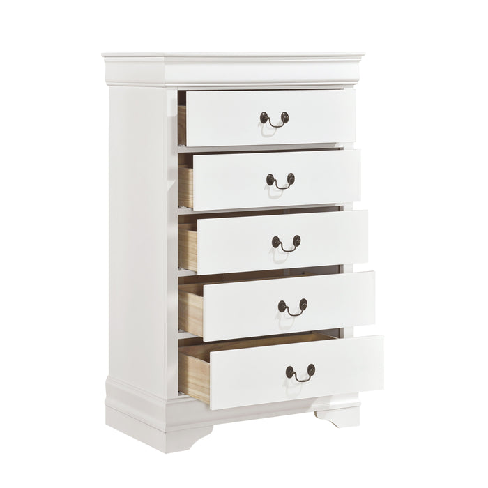 Traditional Design White Finish 1 Piece Chest Of 5 Drawers Antique Drop Handles Drawers Bedroom Furniture