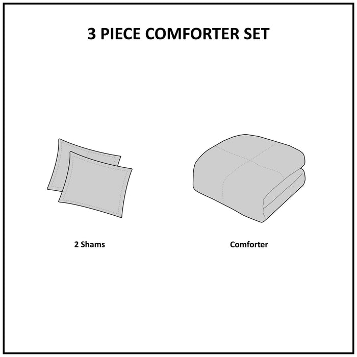 3 Piece Cotton Comforter Set - Navy / Gray