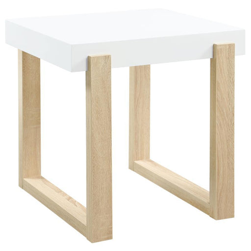 Pala - Rectangular End Table With Sled Base - White High Gloss And Natural Unique Piece Furniture