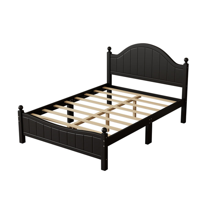 Traditional Concise Style Black Solid Wood Platform Bed, No Need Box Spring, Full