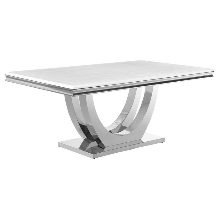 Kerwin - Rectangle Faux Marble Top Dining Table - White And Chrome Unique Piece Furniture