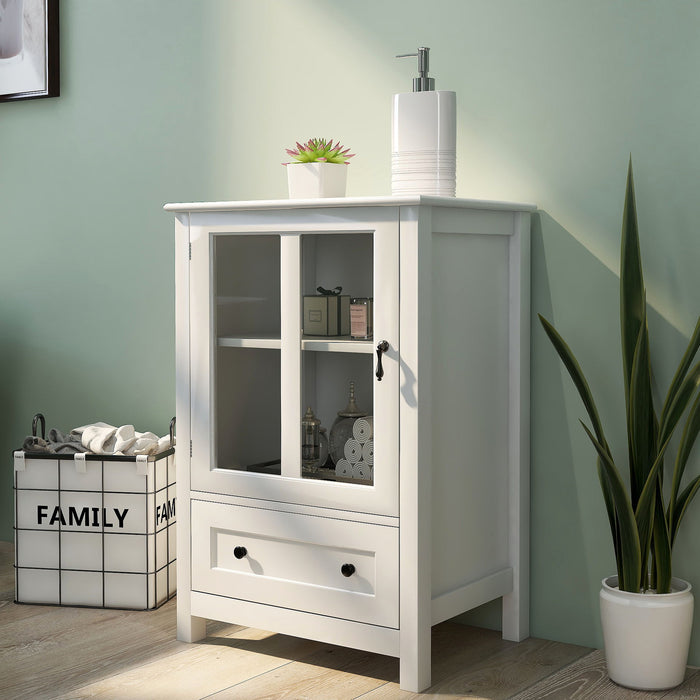 Buffet Storage Cabinet With Single Glass Doors And Unique Bell Handle - White