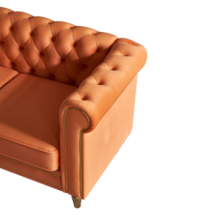 Chesterfield Velvet Sofa For Living Room Orange Color