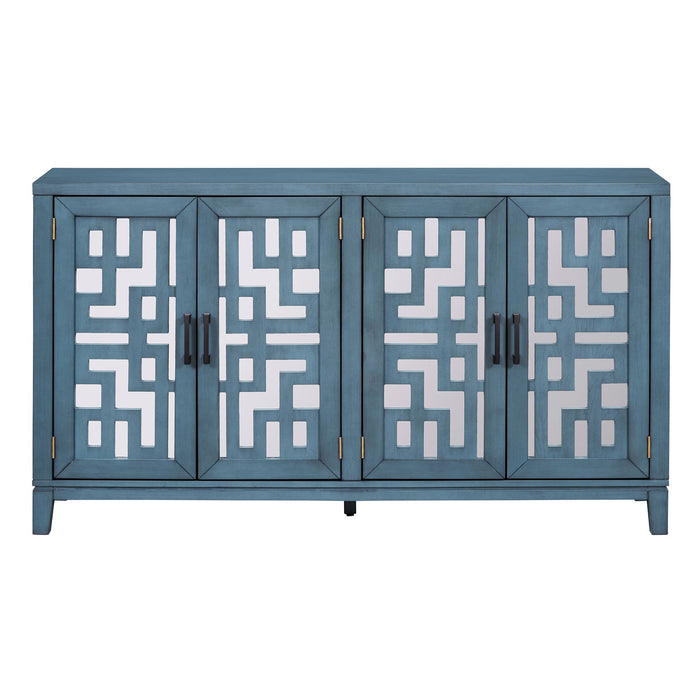 Trexm Retro 4 - Door Mirrored Buffet Sideboard With Metal Pulls For Dining Room, Living Room And Hallway (Navy)