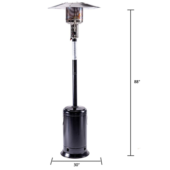 Outdoor Patio Propane Heater With Portable Wheels 47, 000 Btu 88 Inch Standing Gas Outside Heater Stainless Steel Burner Commercial & Residential Hammered Black For Party Restaurant Garden Yard Black