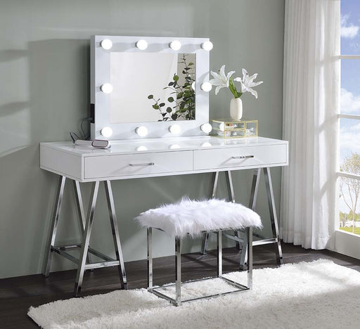 Coleen - Vanity Desk - White High Gloss & Chrome Finish Unique Piece Furniture