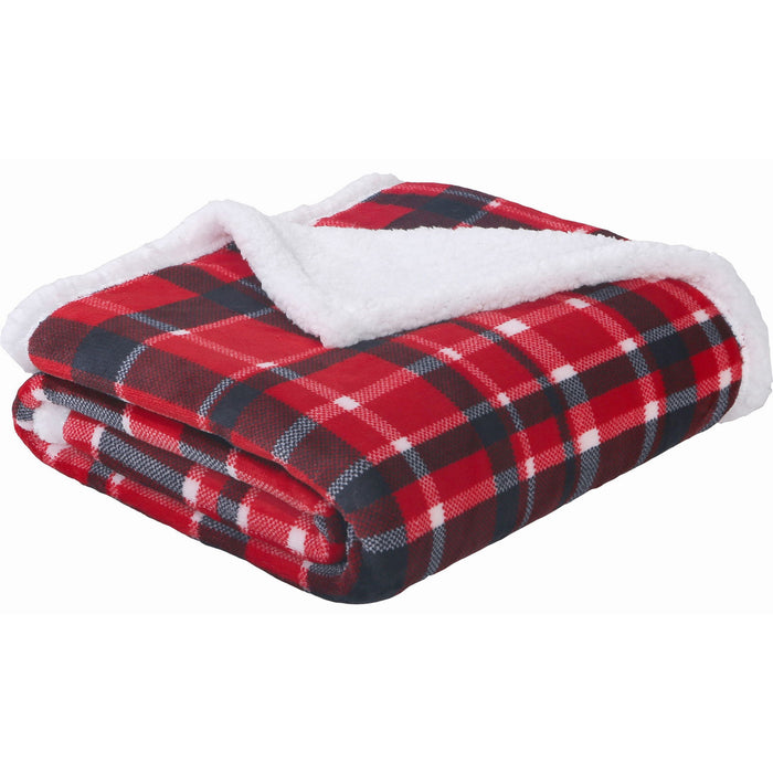 Plaid Flannel Sherpa Throw Blanket - Red