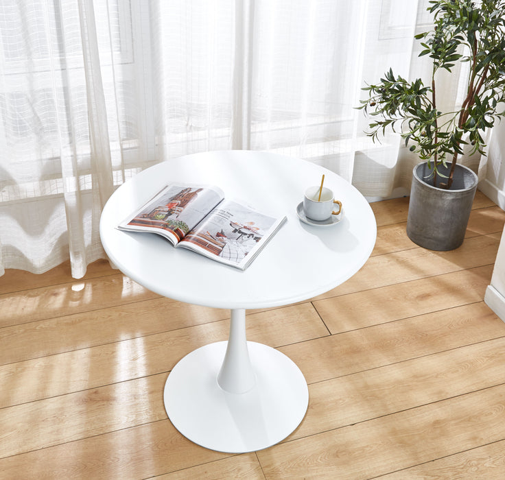 Modern White Round Dining Table, 31.5'' Diameter Solid Metal Base Coffee Table