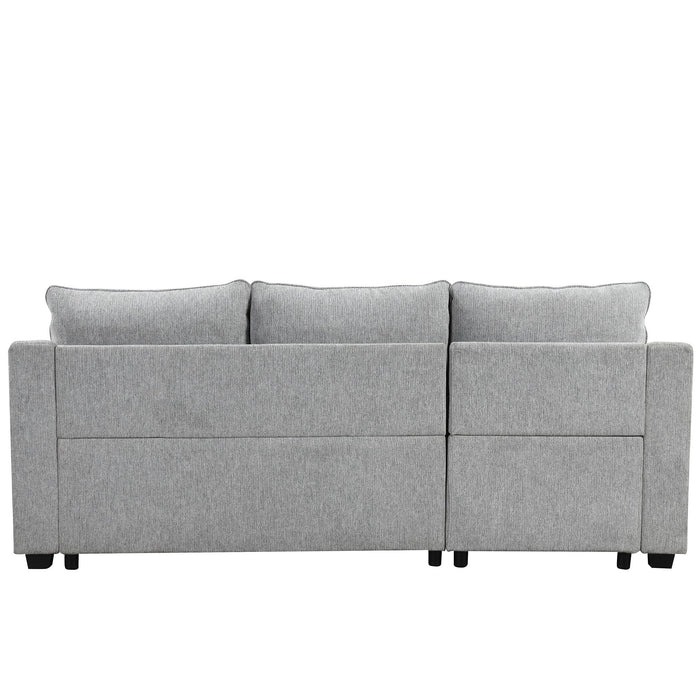 Pull Out Sleeper Sofa L Shaped Couch Convertible Sofa Bed With Storage Chaise, Storage Racks, Type C And USB Ports, Light Grey