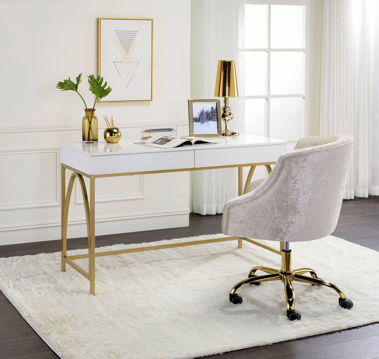 Lightmane - Vanity Desk - White High Gloss & Gold Finish Unique Piece Furniture
