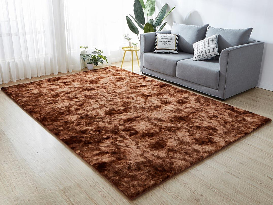 Lily Luxury Chinchilla Faux Fur Rectangular Area Rug Brown