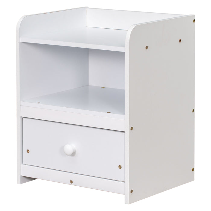 Nightstand, Bedside Table With Open Storage Cabinet, Drawer, White