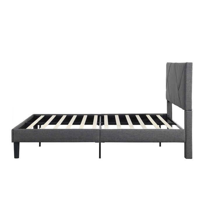 Queen Size Upholstered Platform Bed Frame With Headboard, Strong Wood Slat Support, Mattress Foundation, No Box Spring Needed, Easy Assembly - Gray