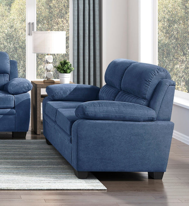 Comfortable Plush Seating Loveseat 1 Piece Modern Blue Textured Fabric Channel Tufting Solid Wood Frame Living Room Furniture