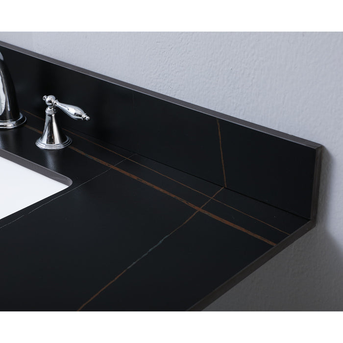 Montary 43" Bathroom Stone Vanity Top Black Gold Color With Undermount Ceramic Sink And Three Faucet Hole With Backsplash