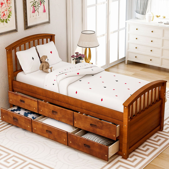 Orisfur Twin Size Platform Storage Bed Solid Wood Bed With 6 Drawers